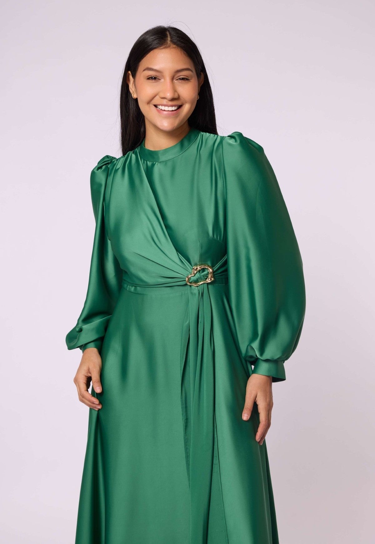 Cross Apron Detail Buckle Accent Dress