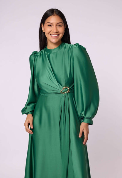 Cross Apron Detail Buckle Accent Dress