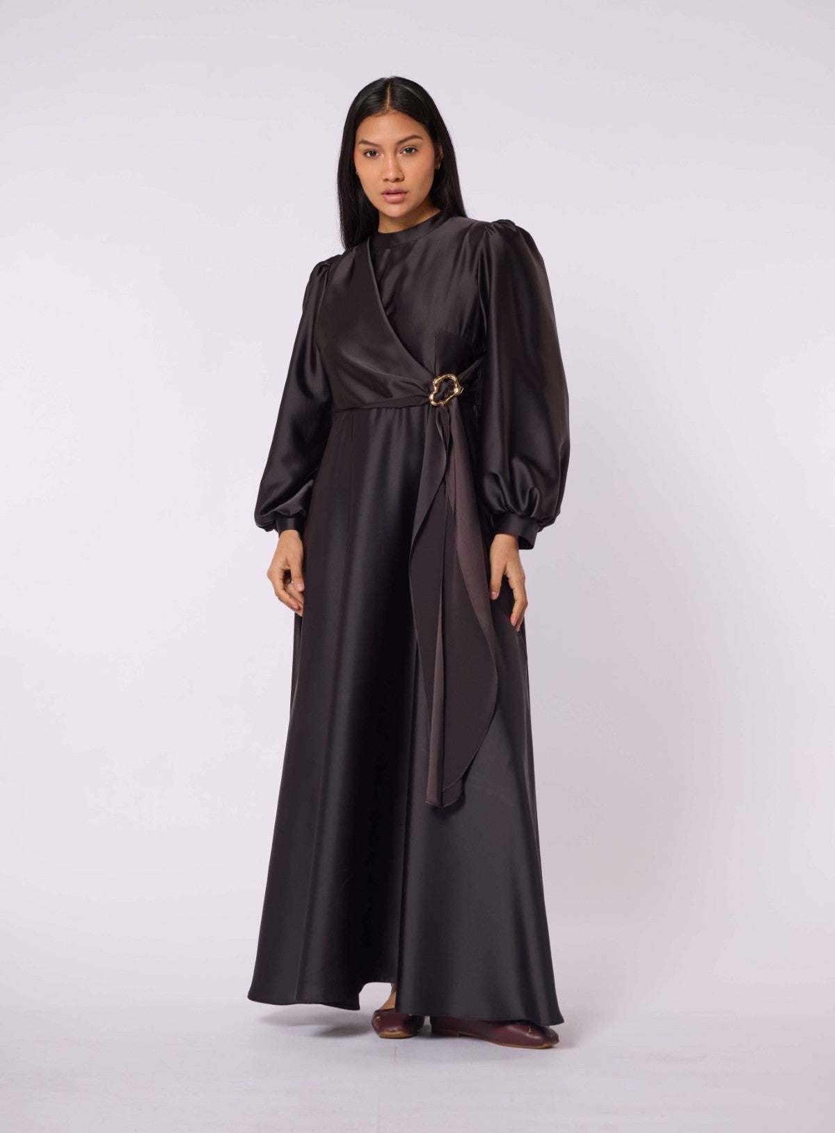 Cross Apron Detail Buckle Accent Dress