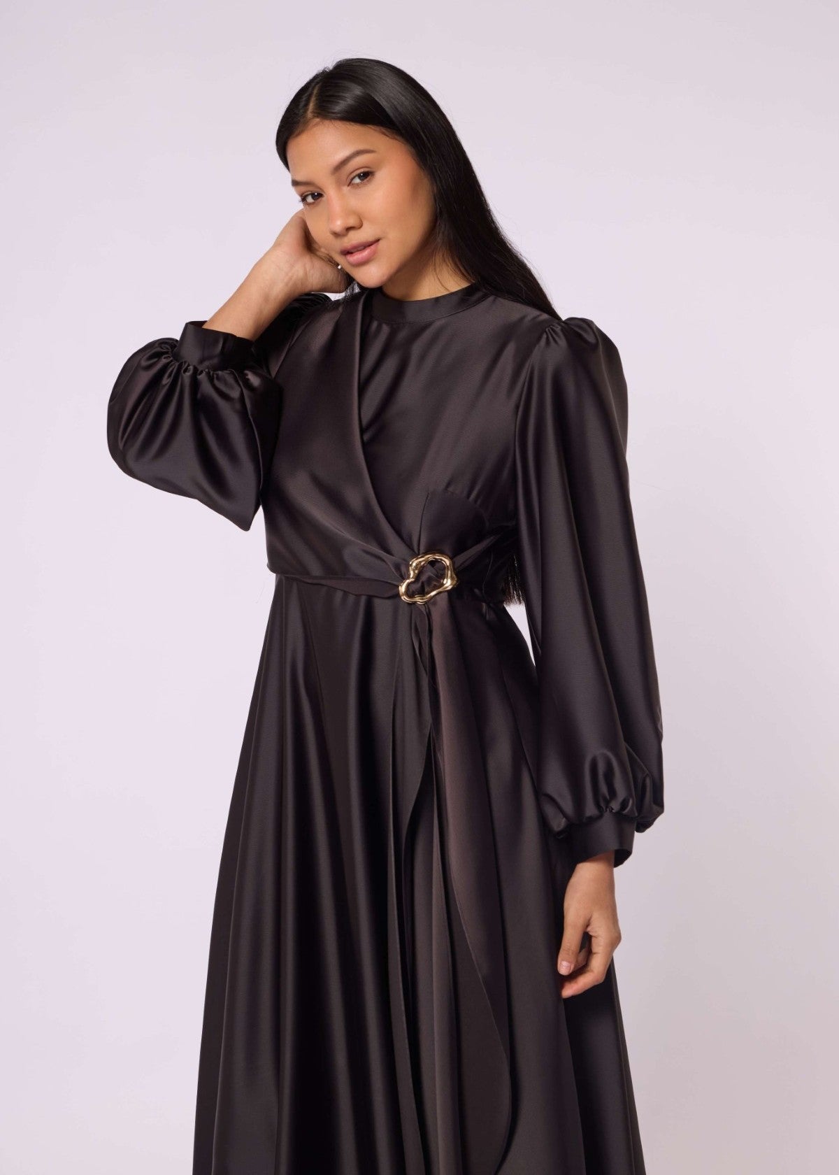 Cross Apron Detail Buckle Accent Dress