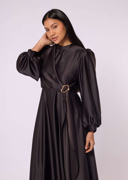 Cross Apron Detail Buckle Accent Dress