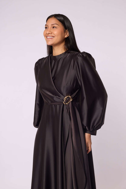 Cross Apron Detail Buckle Accent Dress