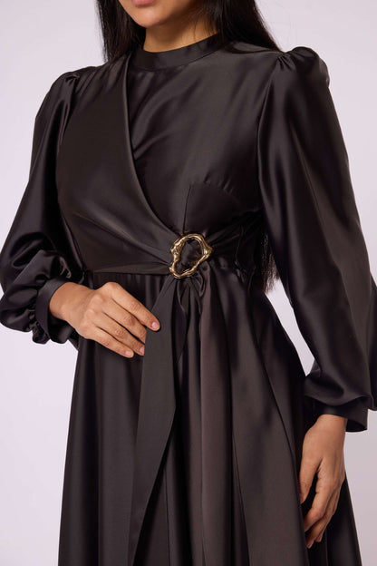 Cross Apron Detail Buckle Accent Dress