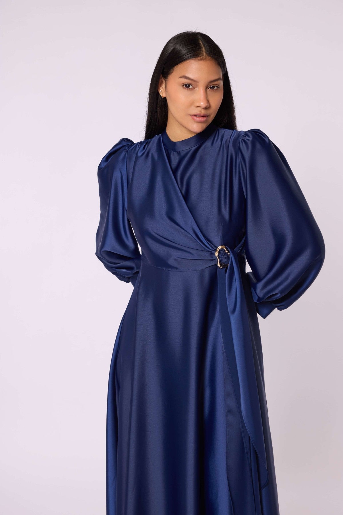 Cross Apron Detail Buckle Accent Dress