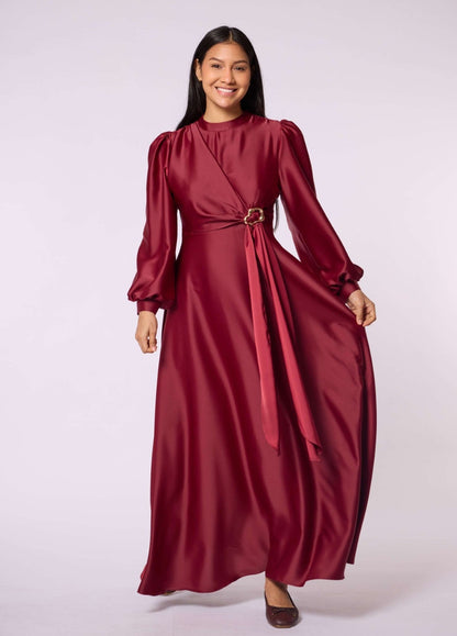 Cross Apron Detail Buckle Accent Dress