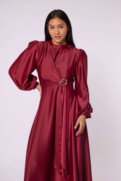 Cross Apron Detail Buckle Accent Dress