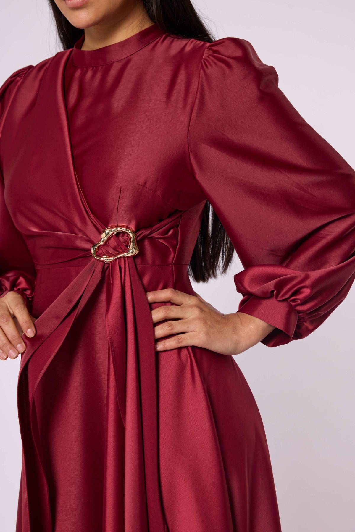 Cross Apron Detail Buckle Accent Dress