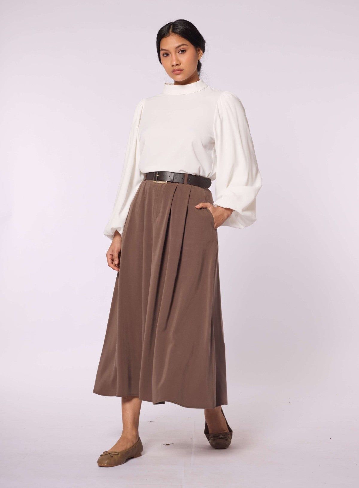 Belt Accessory Zip-Up Tencel Skirt