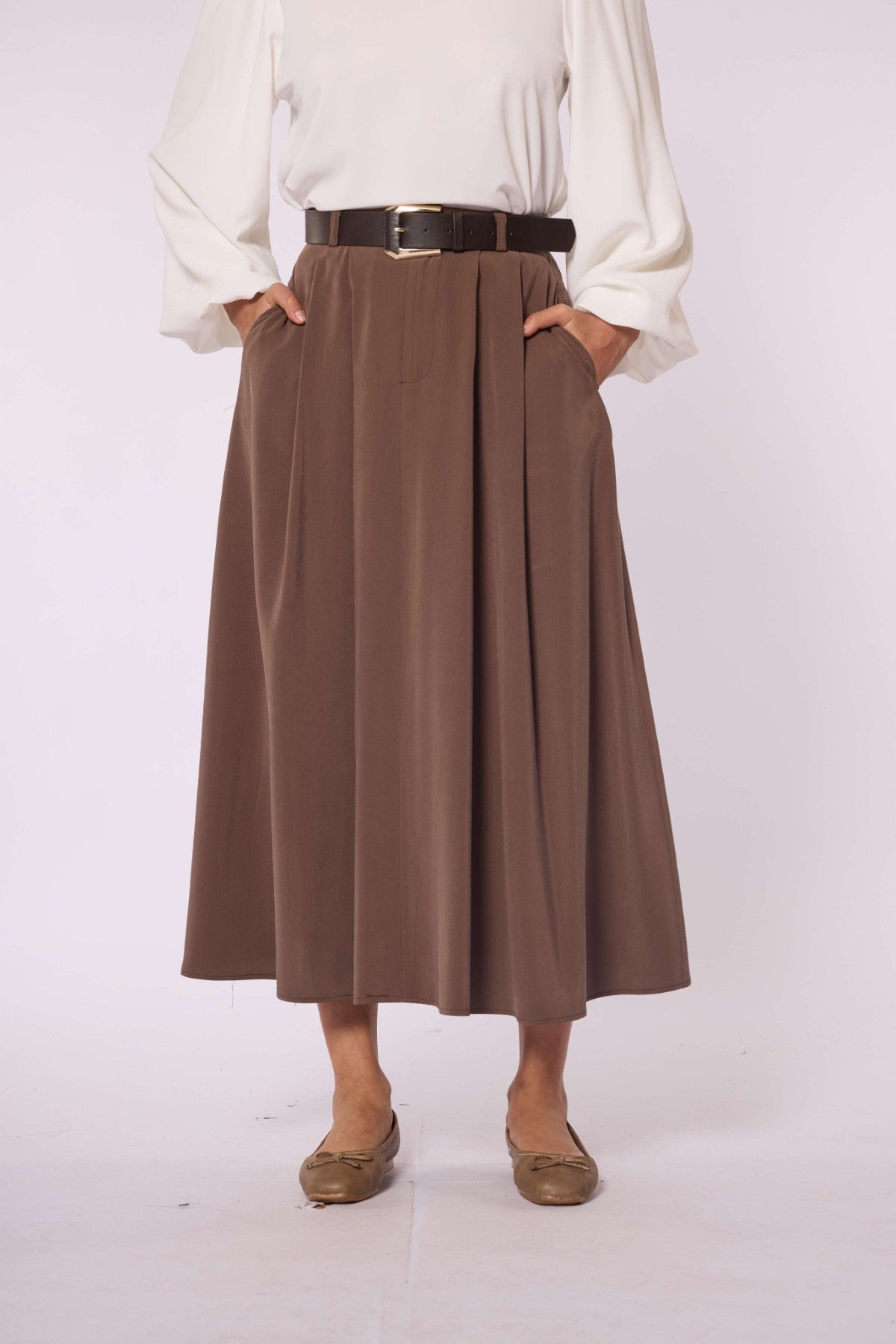 Belt Accessory Zip-Up Tencel Skirt