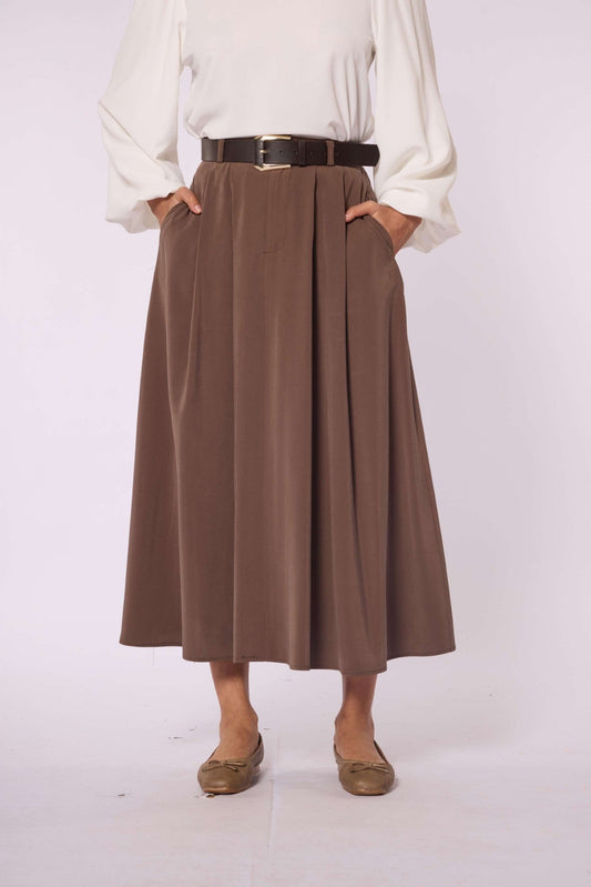 Belt Accessory Zip-Up Tencel Skirt