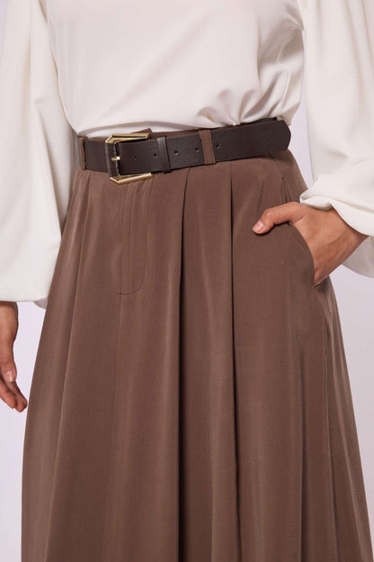 Belt Accessory Zip-Up Tencel Skirt