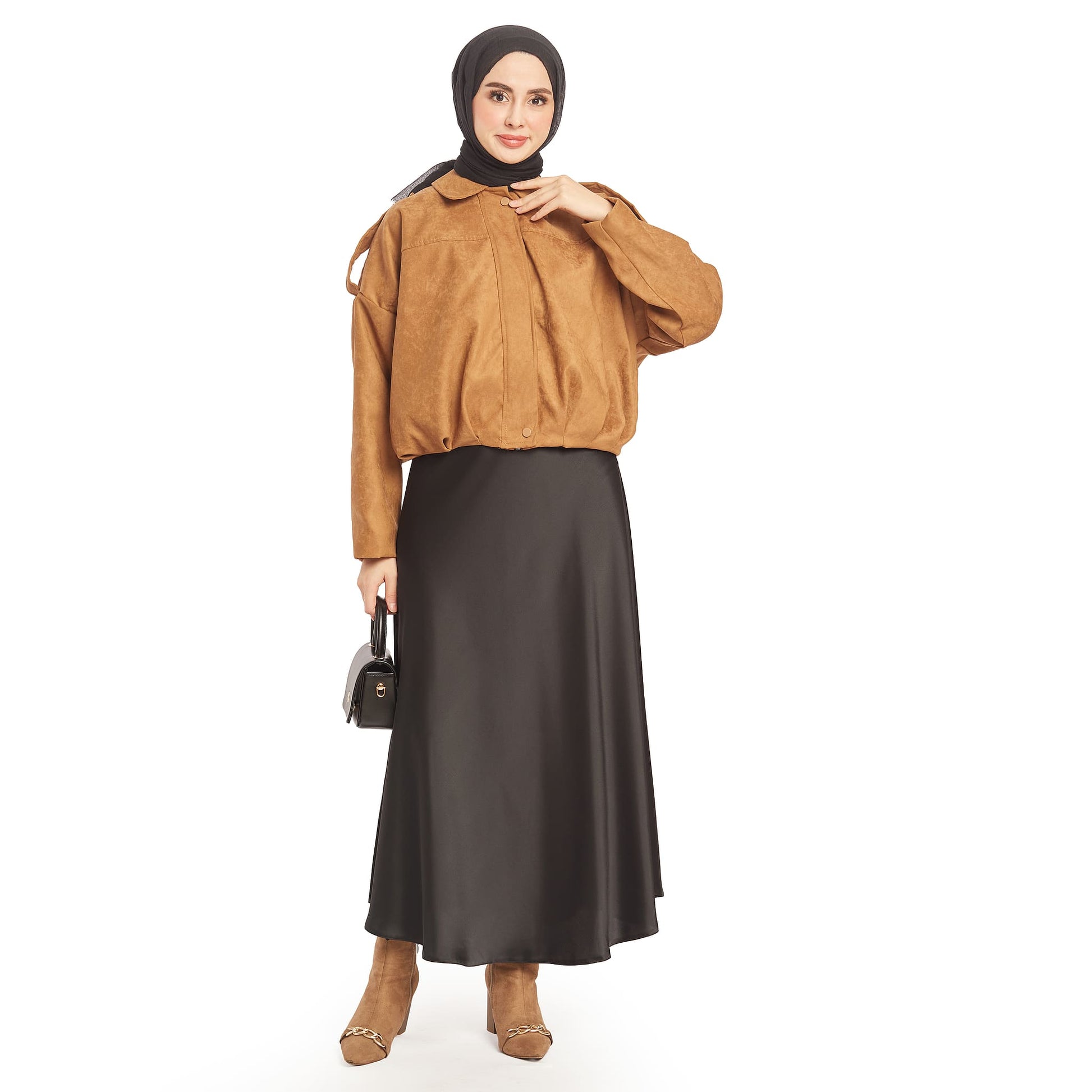 Suede Zipper-Front Drawstring Jacket