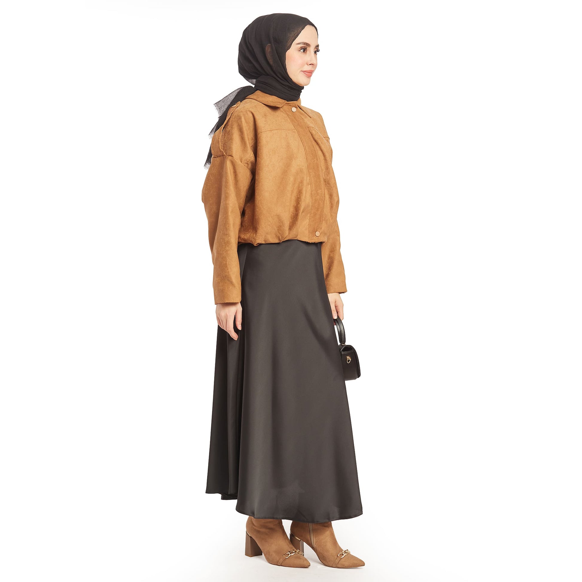 Suede Zipper-Front Drawstring Jacket