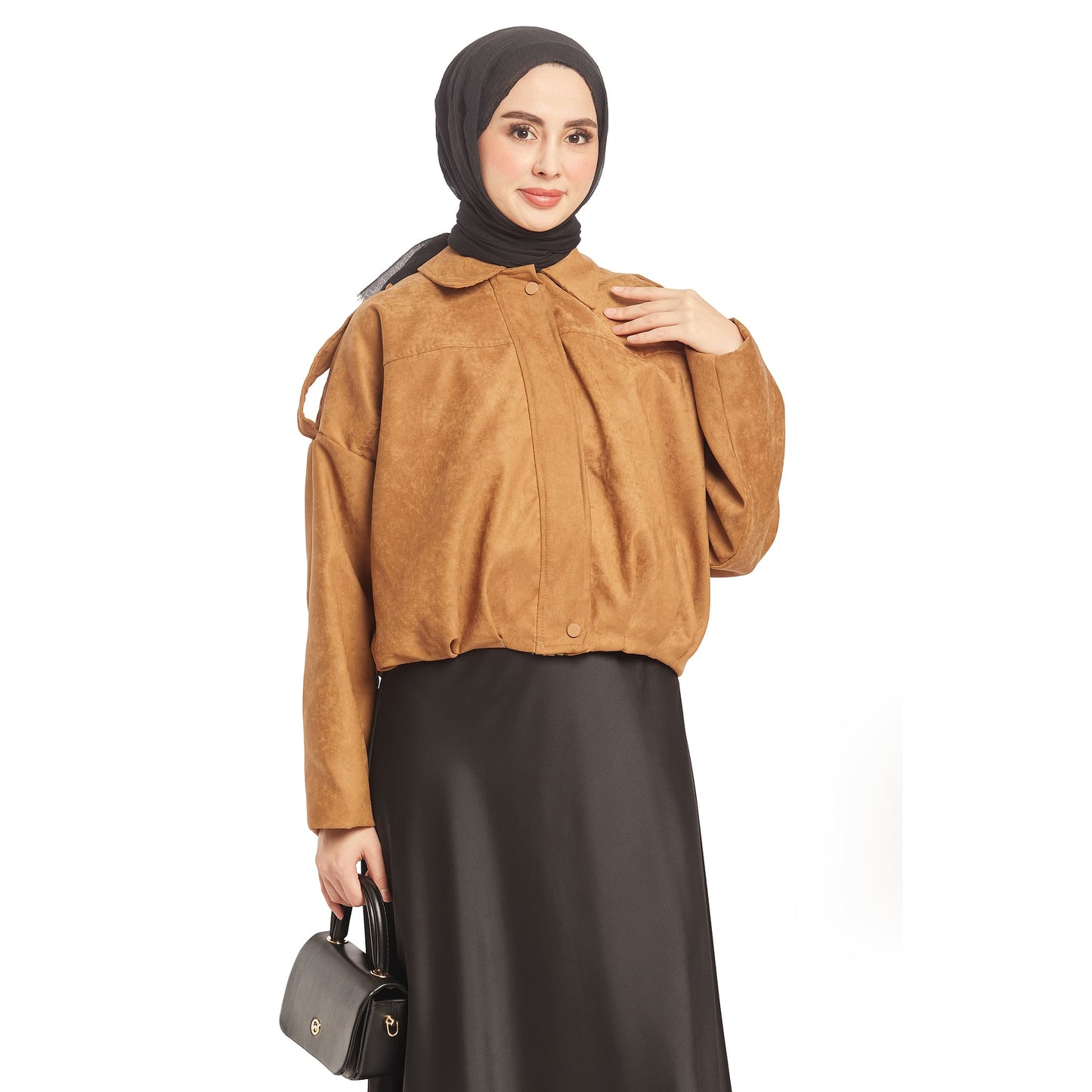 Suede Zipper-Front Drawstring Jacket