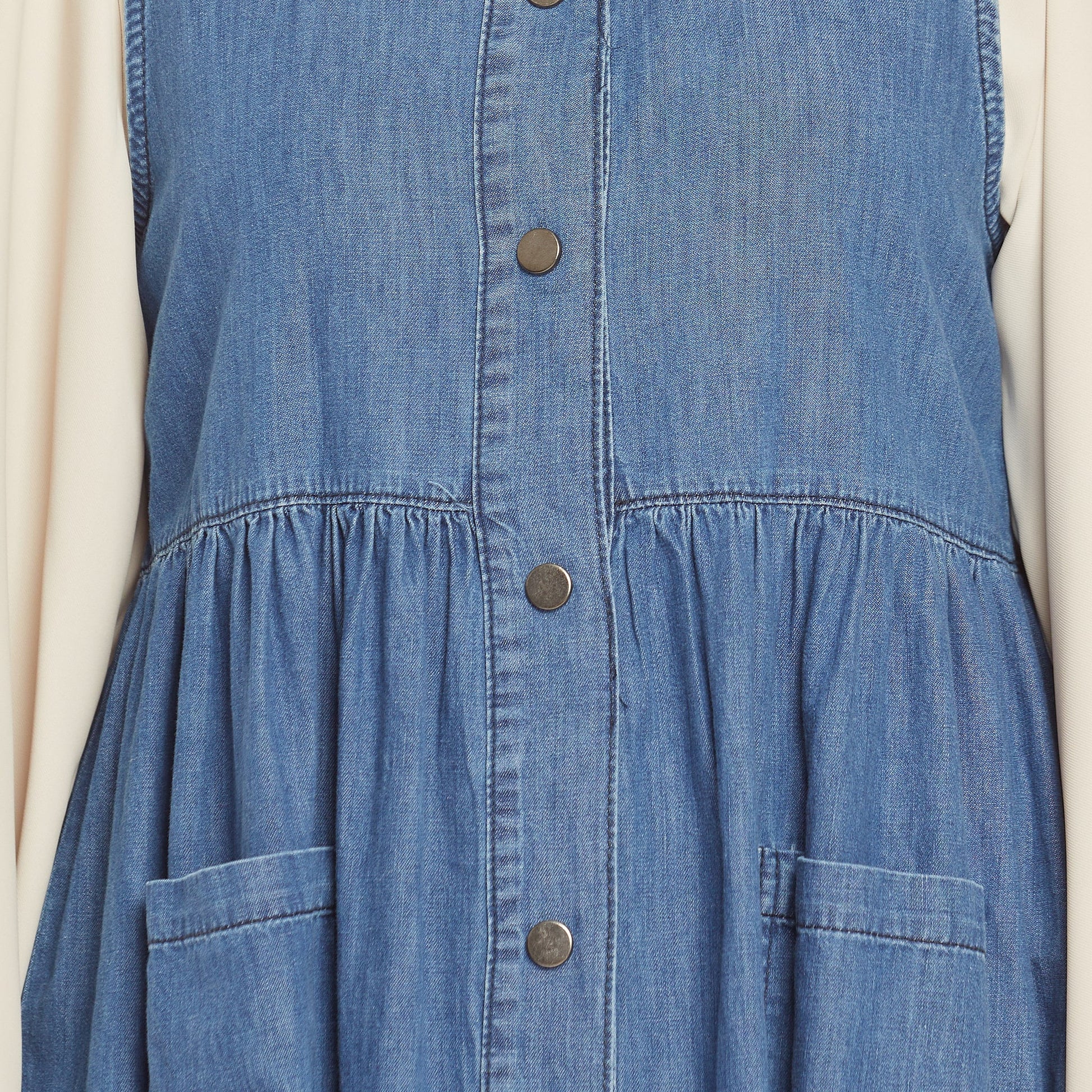 Pleated Pocket Detailed Denim Dress