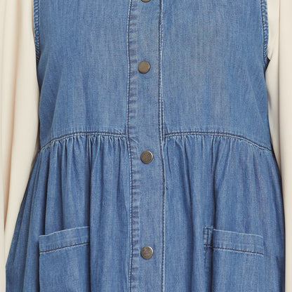 Pleated Pocket Detailed Denim Dress
