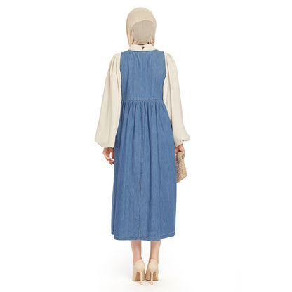 Pleated Pocket Detailed Denim Dress