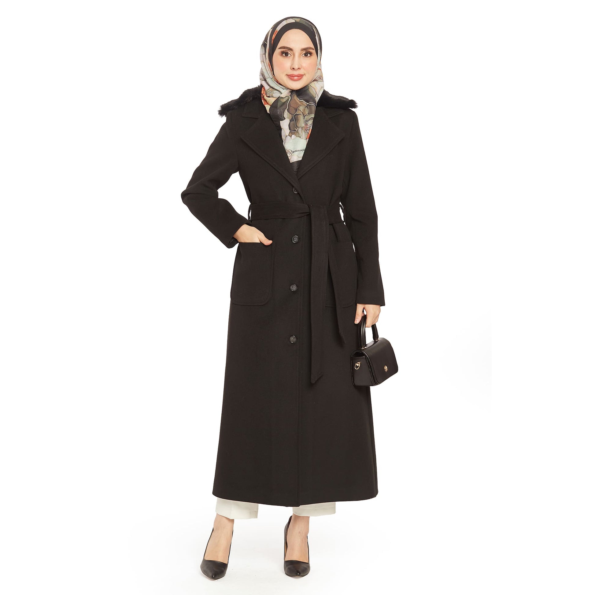 Fur-Detailed Pocketed Cashmere Coat