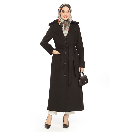 Fur-Detailed Pocketed Cashmere Coat