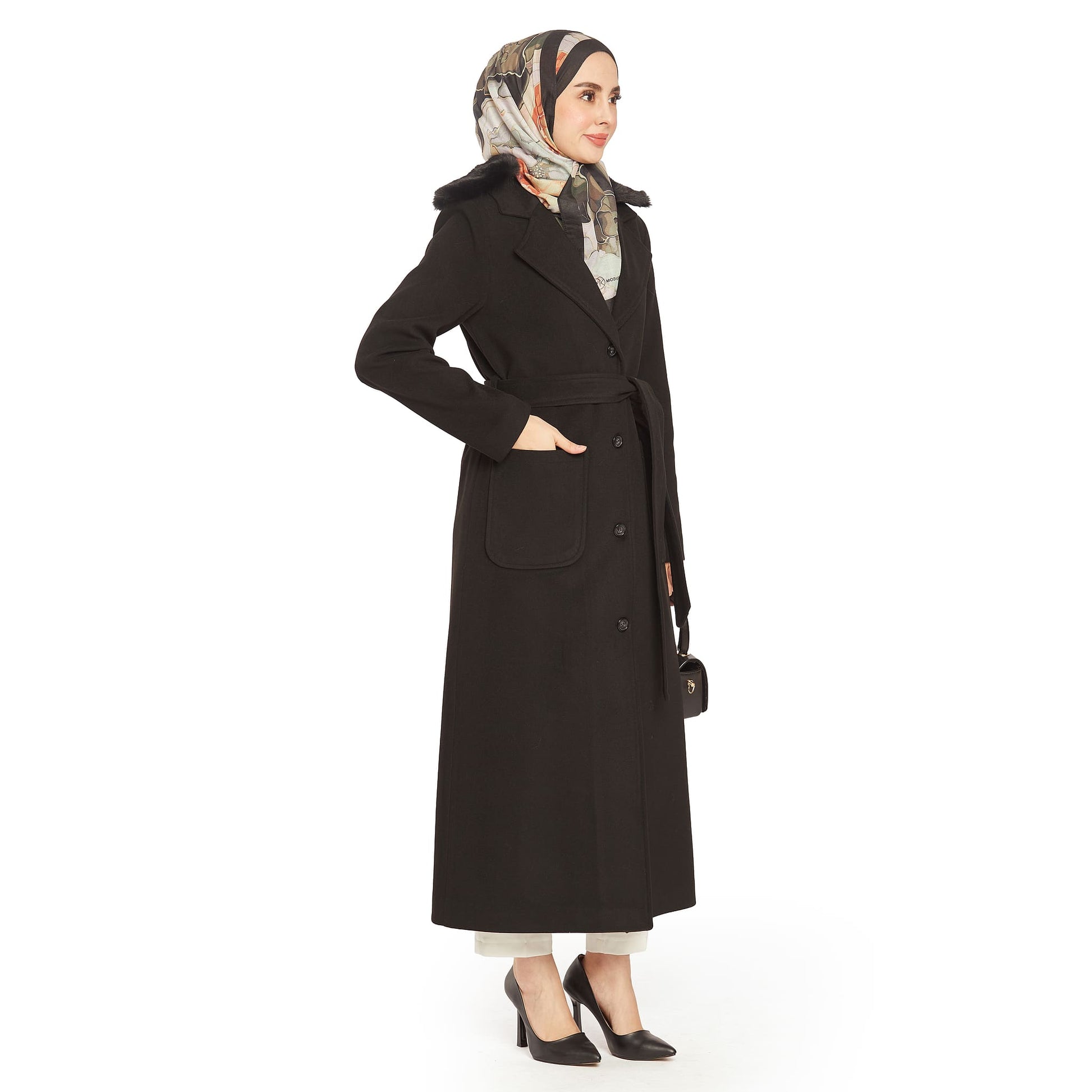 Fur-Detailed Pocketed Cashmere Coat