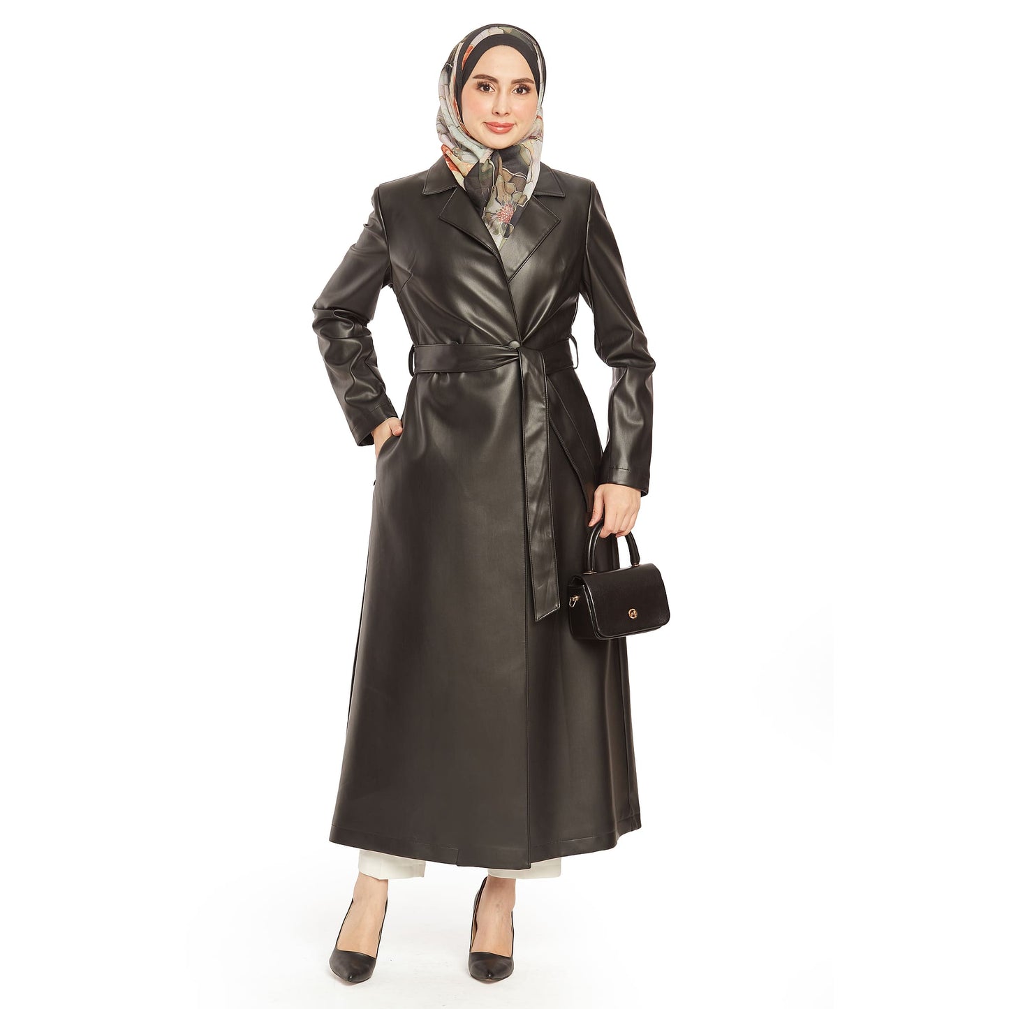 Double-Breasted Lined Leather Trench Coat
