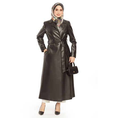 Double-Breasted Lined Leather Trench Coat