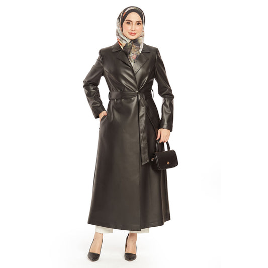 Double-Breasted Lined Leather Trench Coat