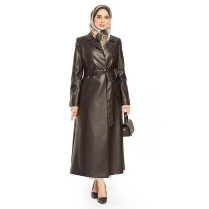 Double-Breasted Lined Leather Trench Coat