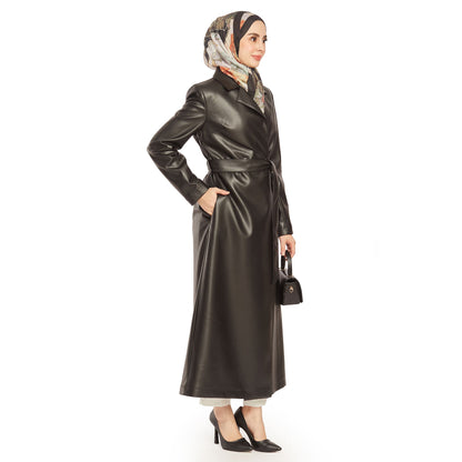 Double-Breasted Lined Leather Trench Coat