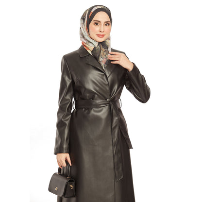 Double-Breasted Lined Leather Trench Coat
