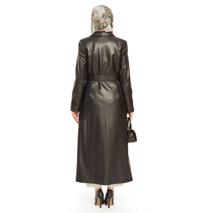 Double-Breasted Lined Leather Trench Coat