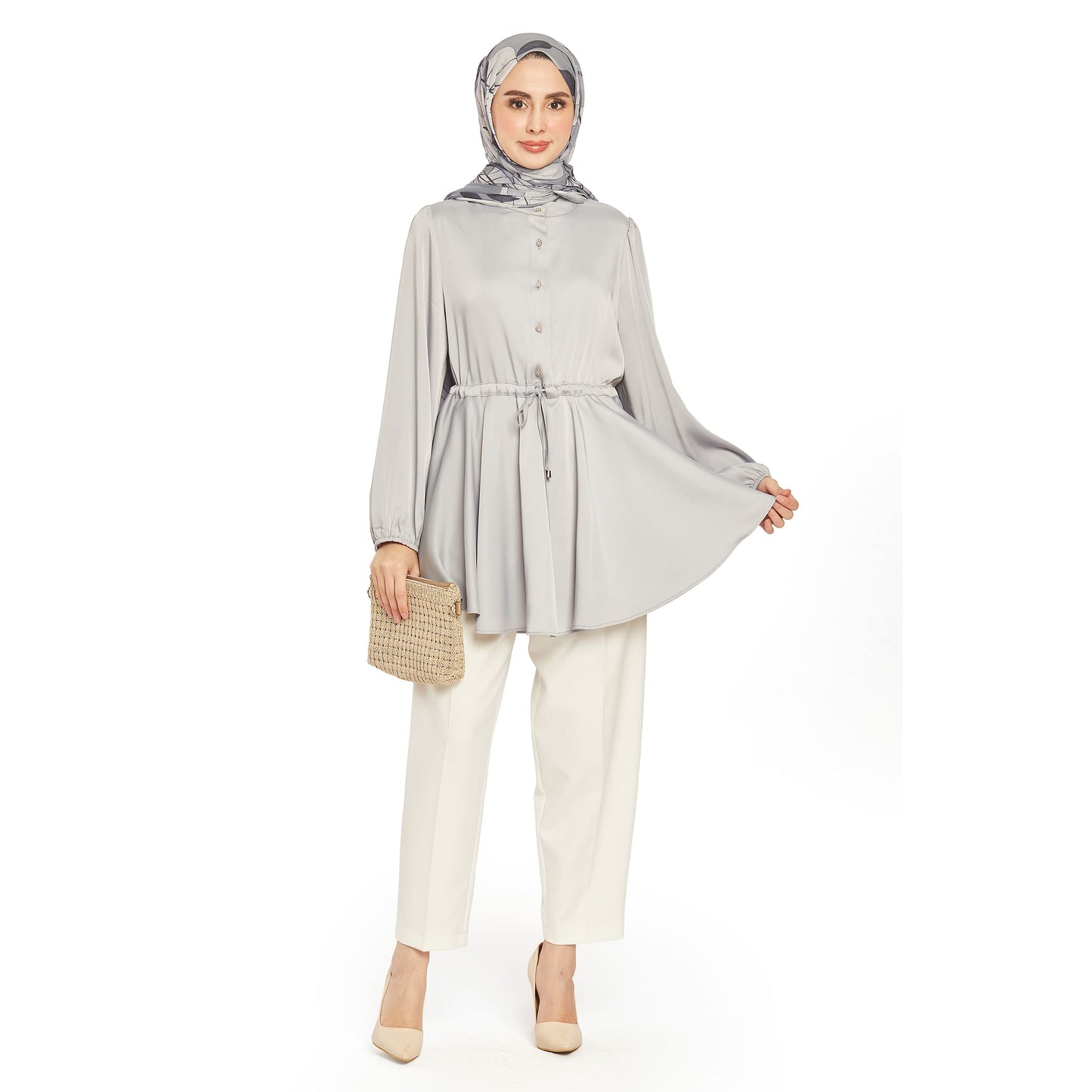 Shiny Stone Buttoned Judge Collar Blouse