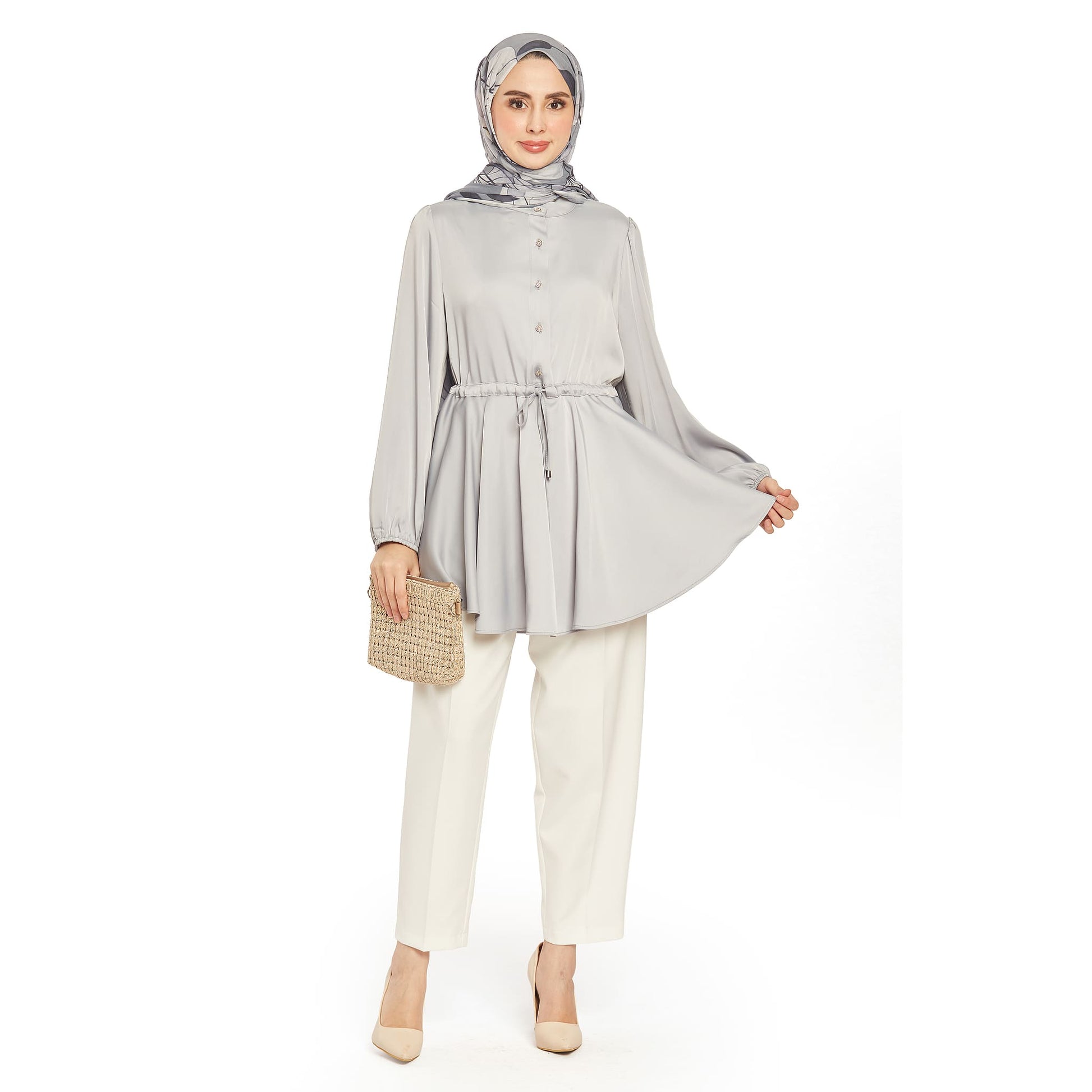Shiny Stone Buttoned Judge Collar Blouse