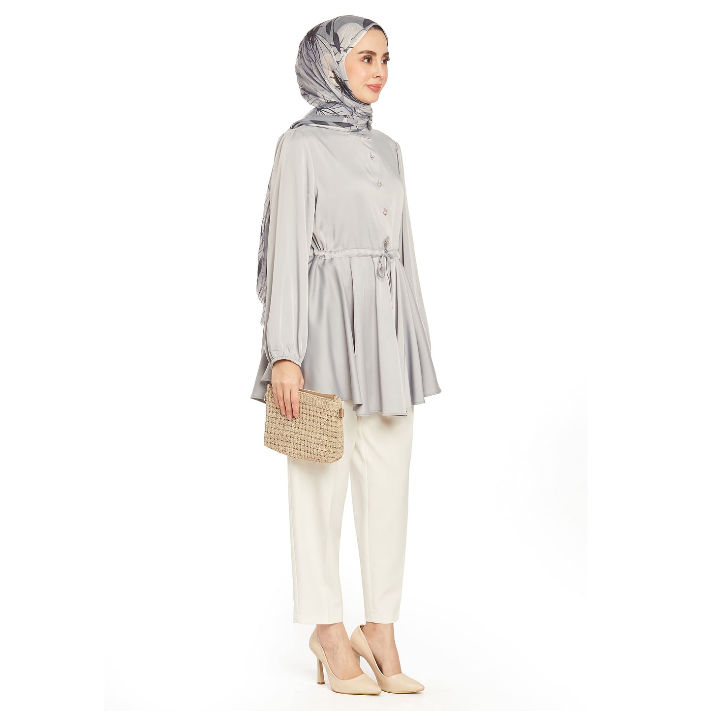 Shiny Stone Buttoned Judge Collar Blouse