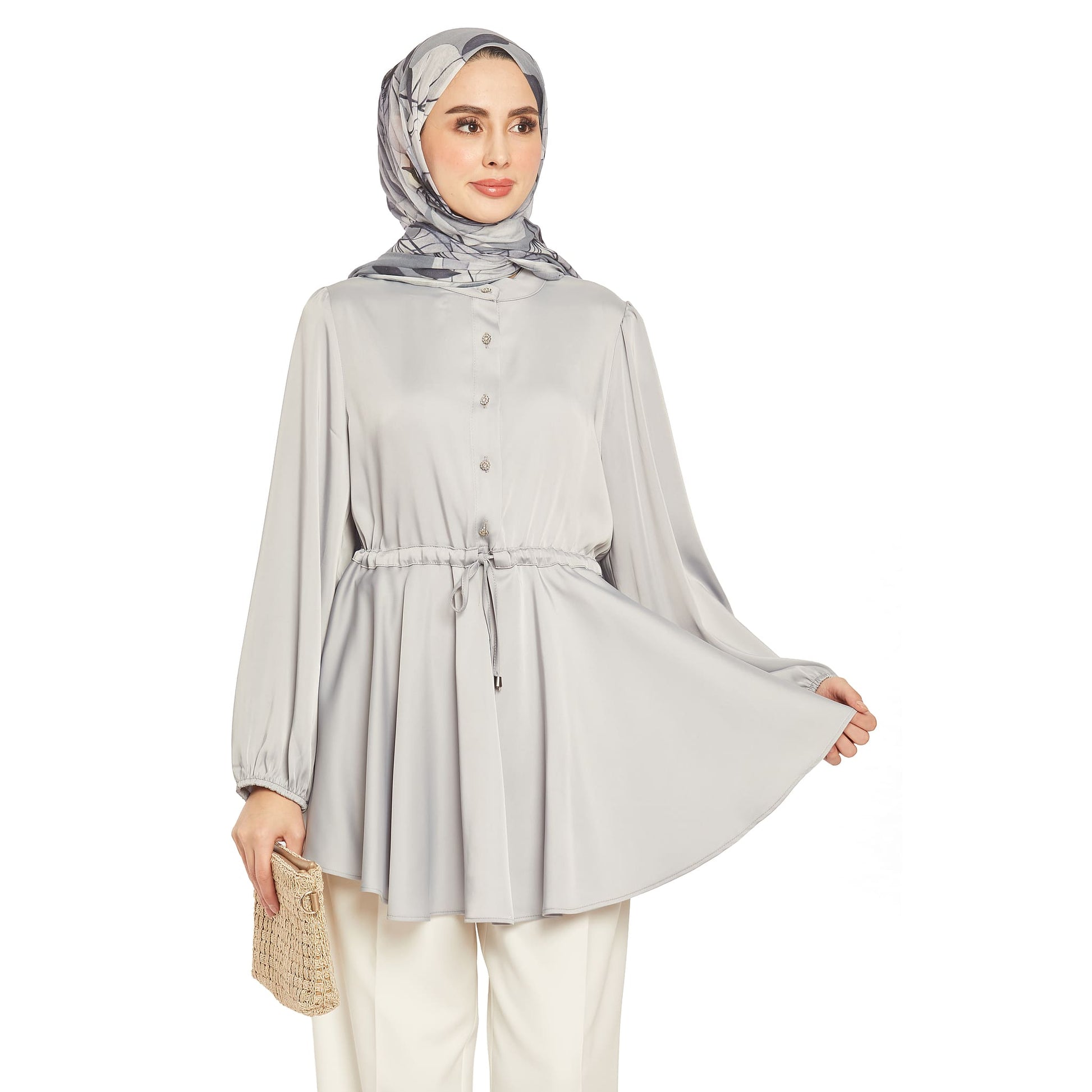 Shiny Stone Buttoned Judge Collar Blouse