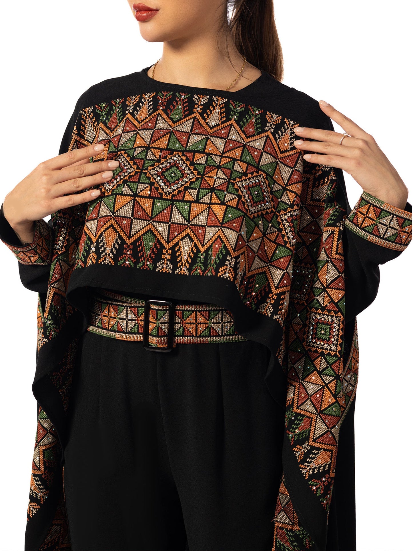 Elegance in Embroidery A Regal Red Jumpsuit