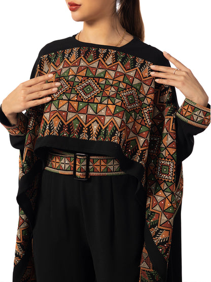 Elegance in Embroidery A Regal Red Jumpsuit