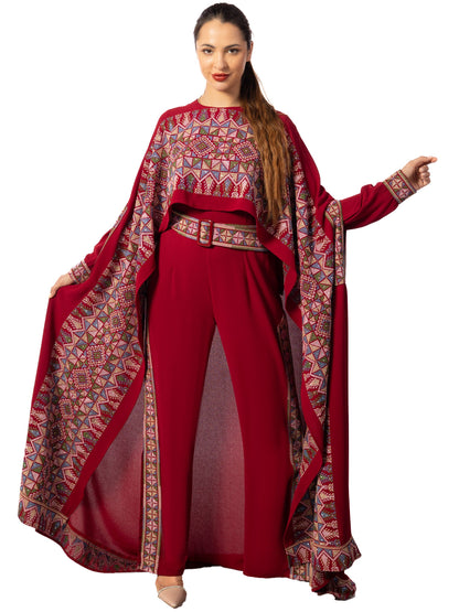 Elegance in Embroidery A Regal Red Jumpsuit