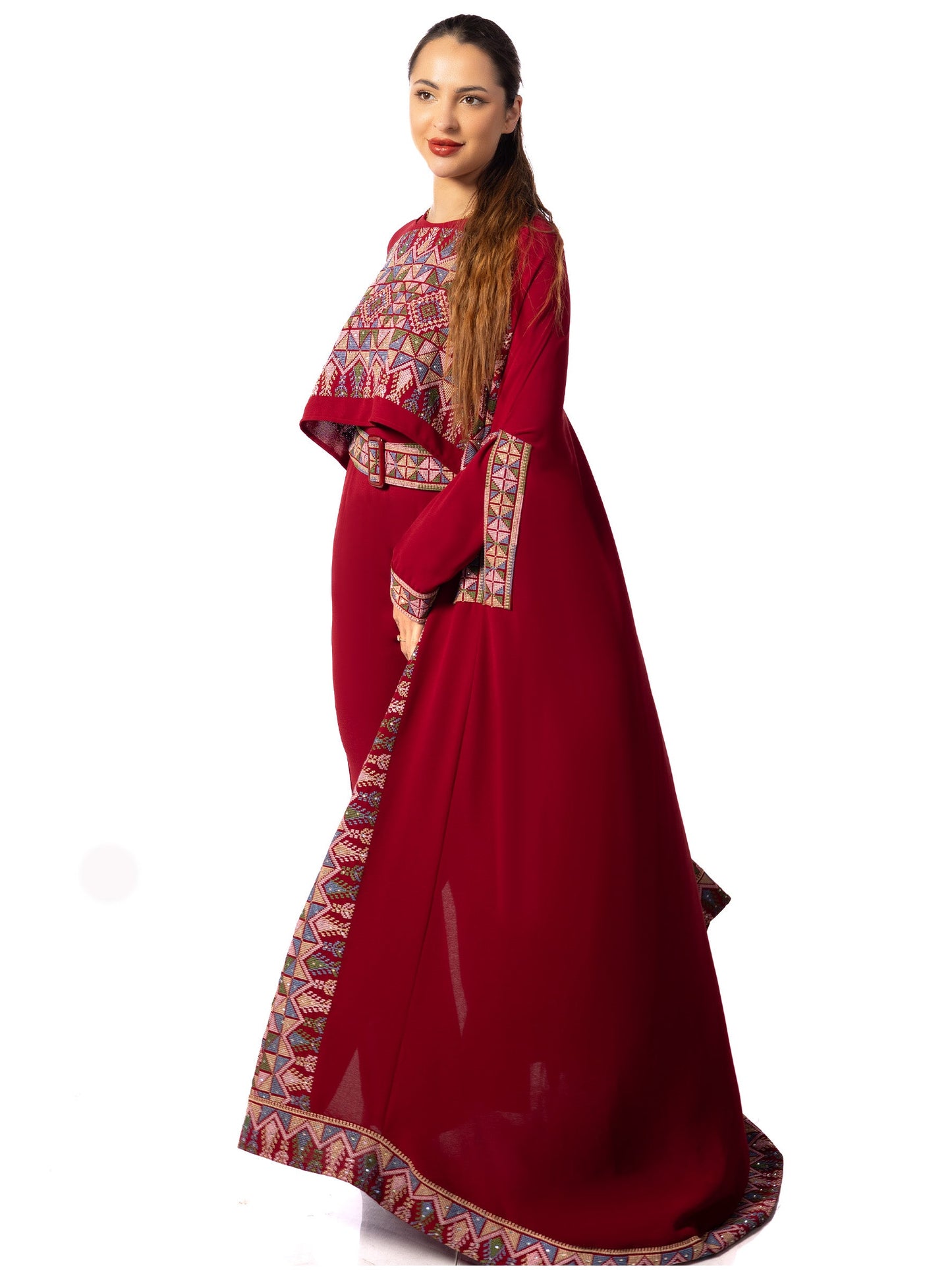 Elegance in Embroidery A Regal Red Jumpsuit