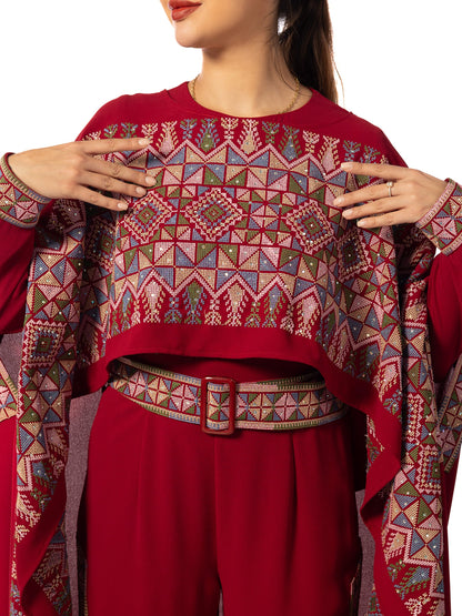 Elegance in Embroidery A Regal Red Jumpsuit