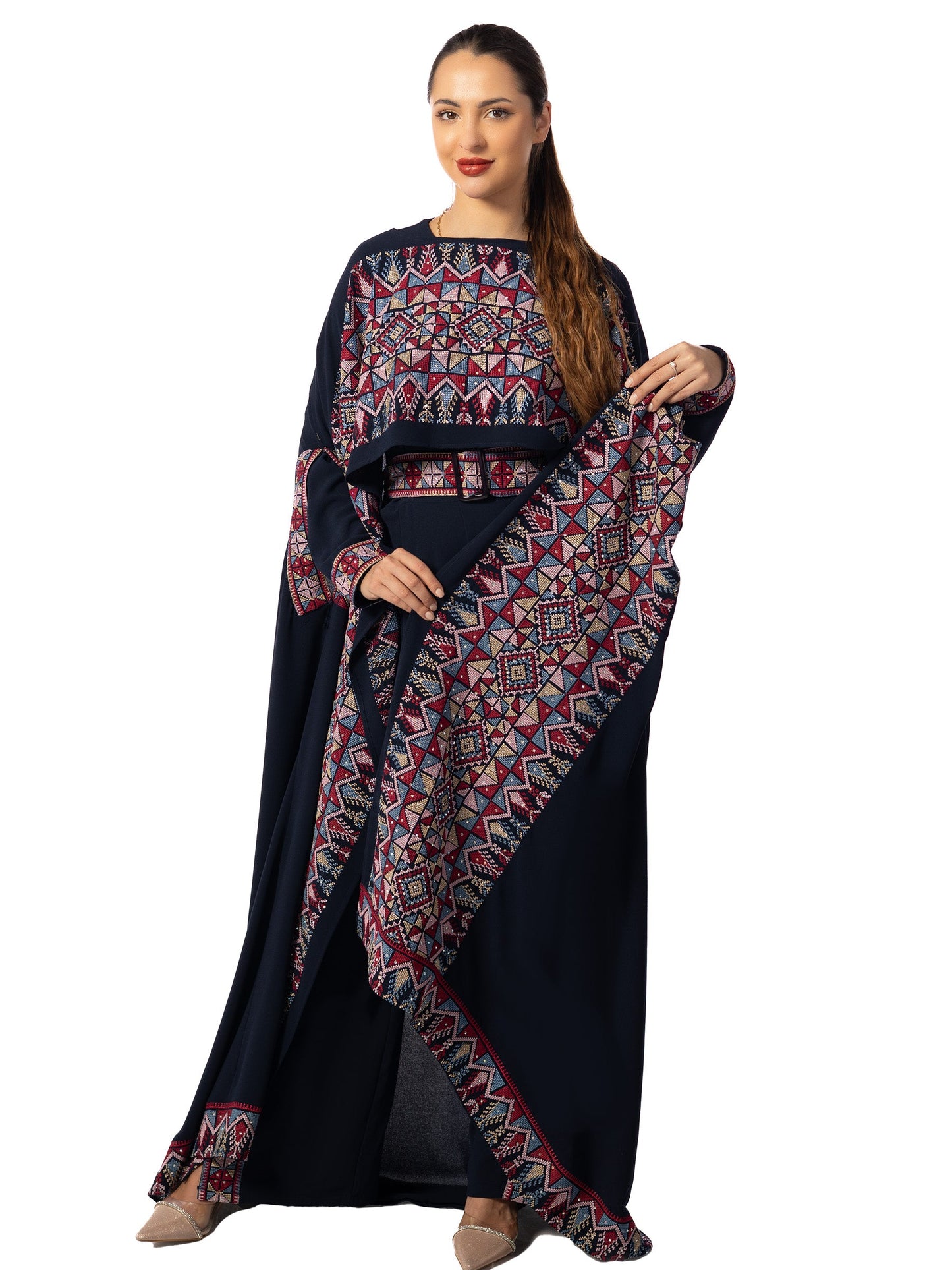 Elegance in Embroidery A Regal Red Jumpsuit