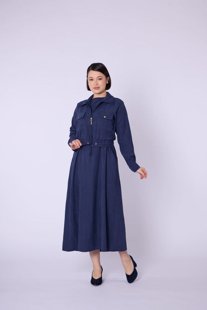 Polo Collar Pocket Detail Jacket-Style Dress