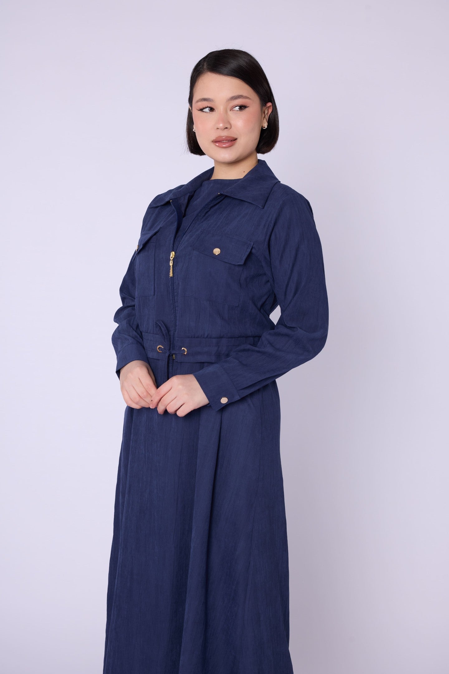 Polo Collar Pocket Detail Jacket-Style Dress