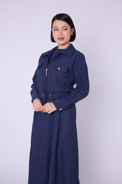 Polo Collar Pocket Detail Jacket-Style Dress