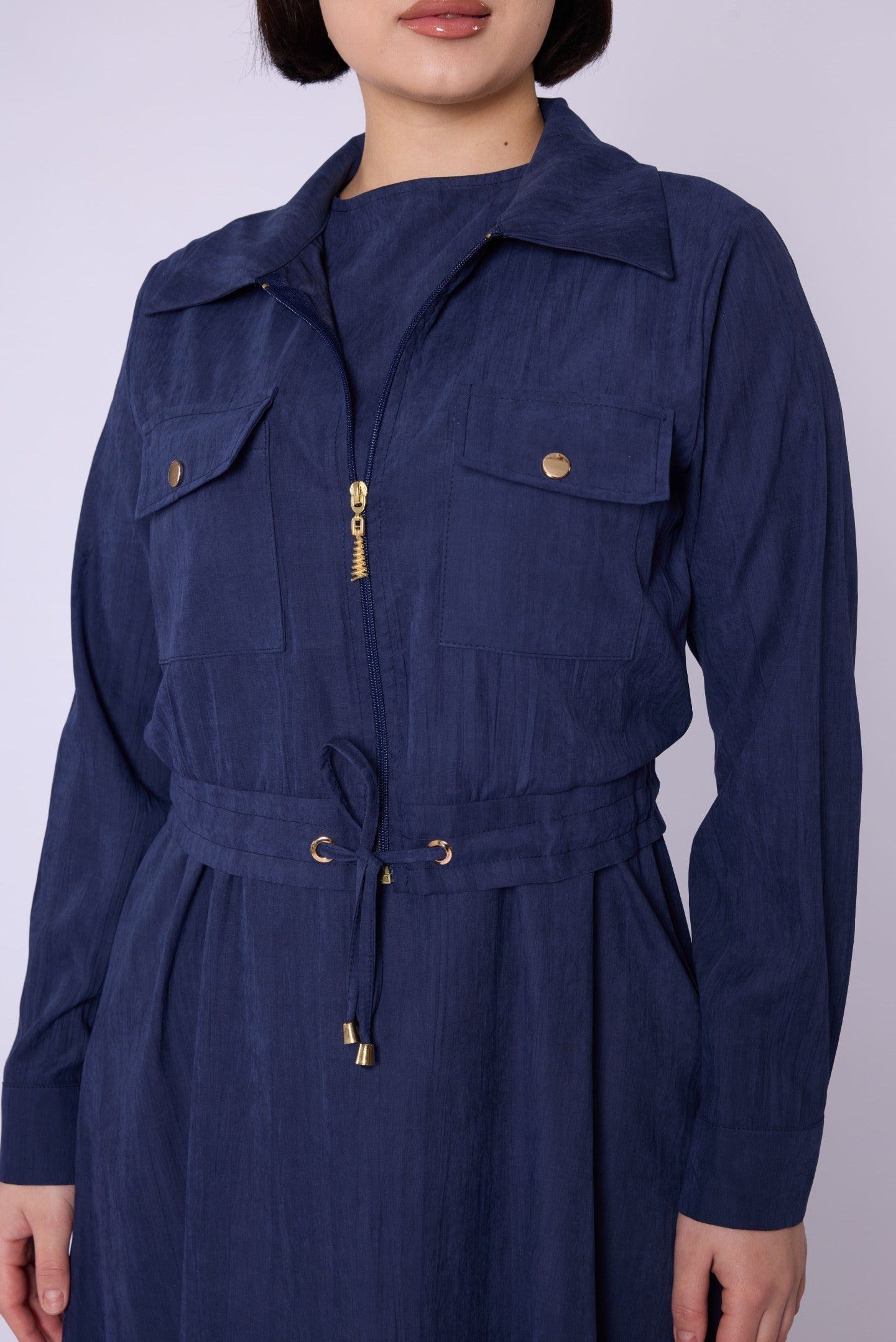 Polo Collar Pocket Detail Jacket-Style Dress