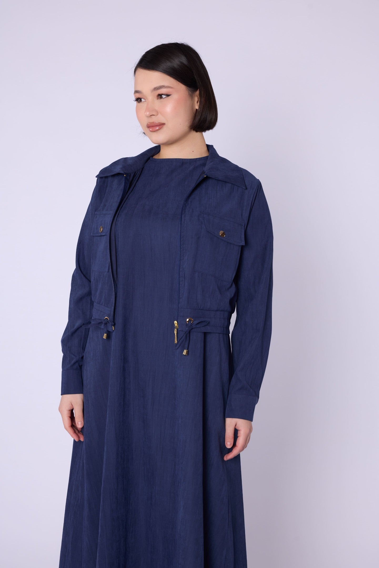 Polo Collar Pocket Detail Jacket-Style Dress