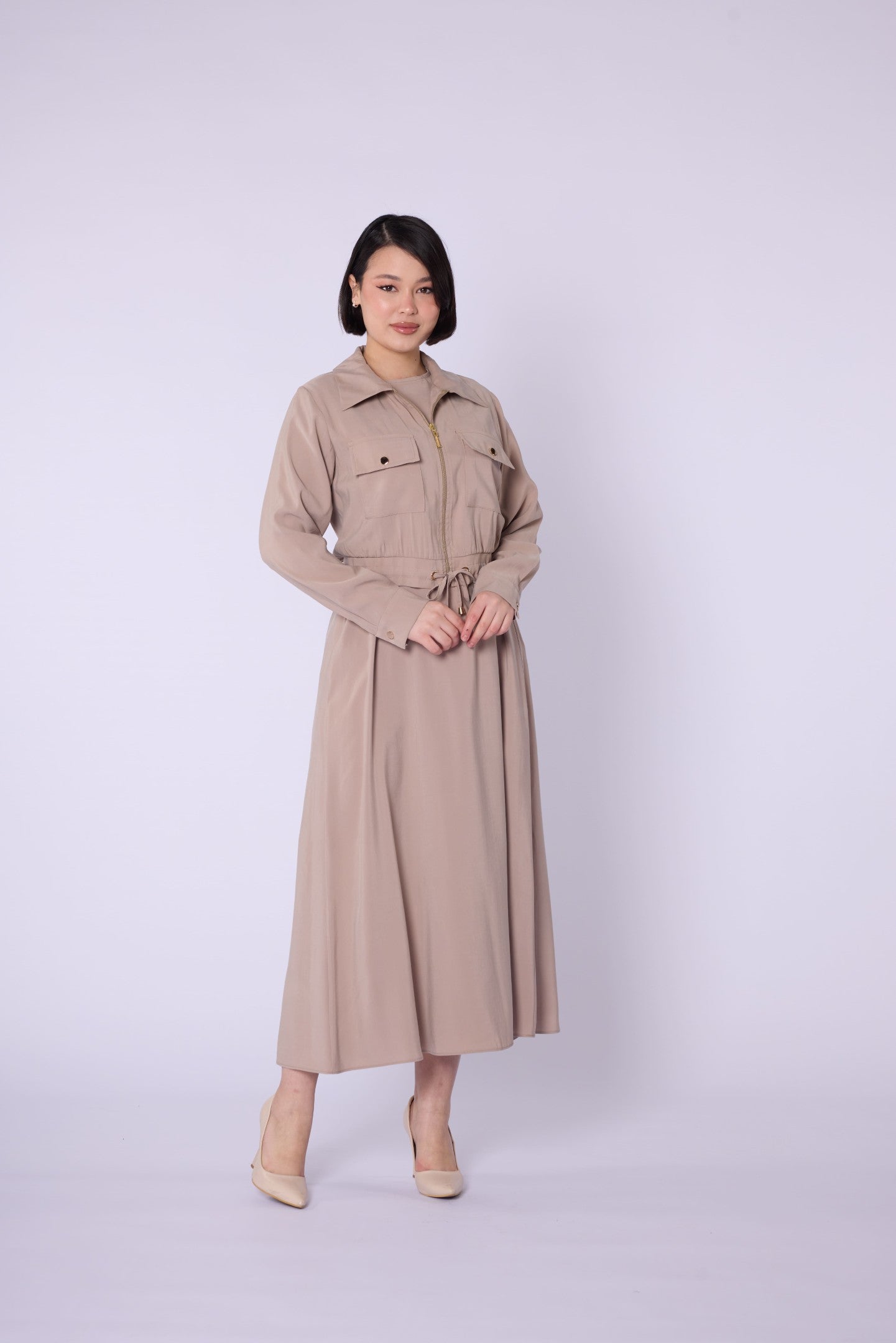 Polo Collar Pocket Detail Jacket-Style Dress
