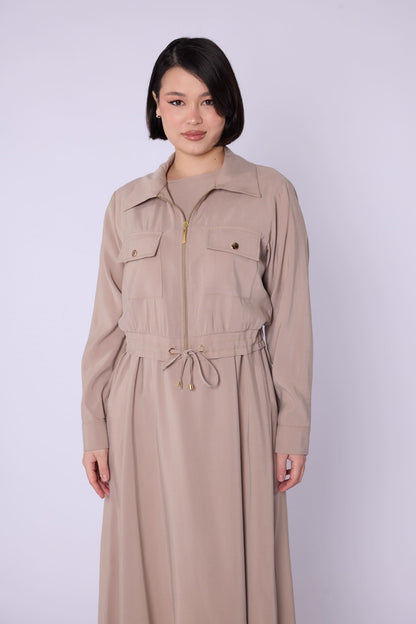 Polo Collar Pocket Detail Jacket-Style Dress