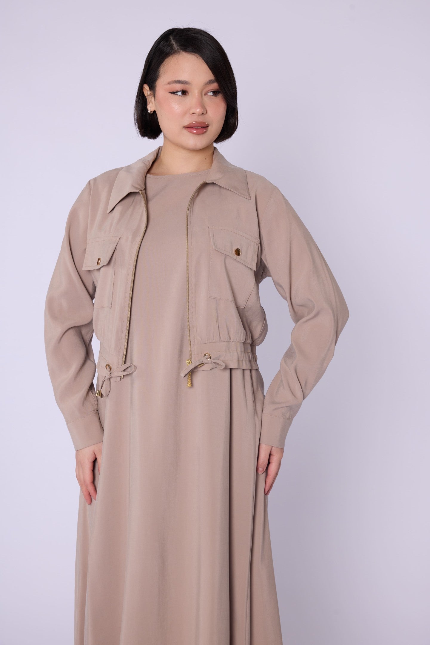 Polo Collar Pocket Detail Jacket-Style Dress