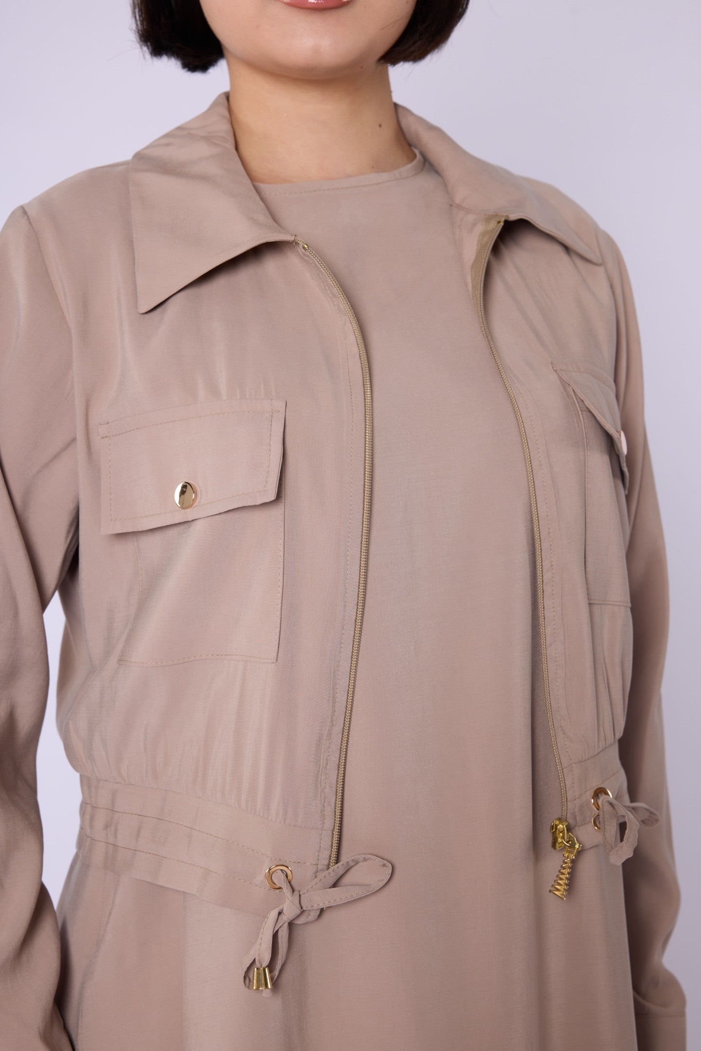 Polo Collar Pocket Detail Jacket-Style Dress